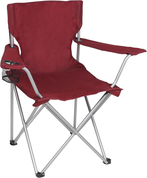 Generic Basic Quad Folding Camp Chair with Cup Holder, Red, Adult