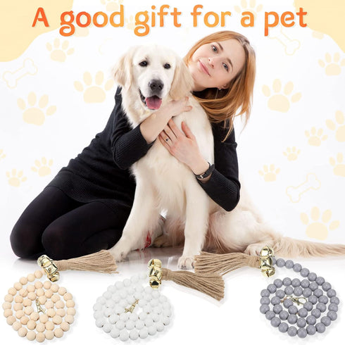 3 Pcs Hanging Dog Bell for Door Potty Training, Decorative Dog Door Bells with Wooden Beads, Adjustable Small Puppy