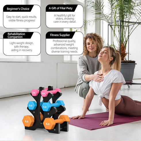 Portzon Weights Dumbbells, Set of 2 Neoprene Dumbbells, 10 Color Options, Anti-Slip Hex Shape
