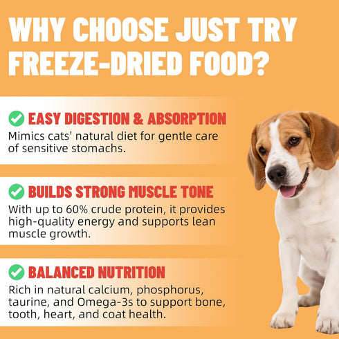 16OZ Just Try Freeze-Dried Dog Treats Mixed Flavors for Dogs & Cats Raw Single Ingredient Chicken,Salmon, Beef