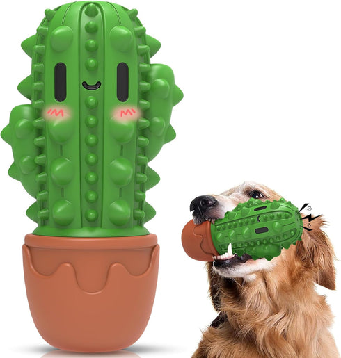 Dog Toys for Aggressive Chewers, Durable Beef Flavor Chew Toys for Medium Large Dogs, Cactus Toothbrush