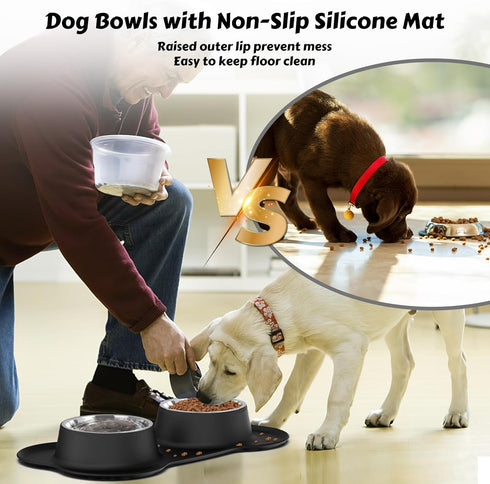 AsFrost Dog Food Bowls - Stainless Steel Pet Bowls with No-Spill and Non-Skid, Black, 12oz