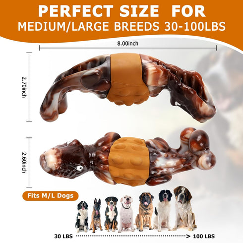 Dog Chew Toys for Aggressive Chewers, Indestructible Interactive Toys for Large/Medium Breeds, Bacon Flavor