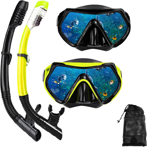 Snorkeling Set for Adults and Youth, Snorkel Mask and Full Dry Swim Goggles for Diving and Swimming