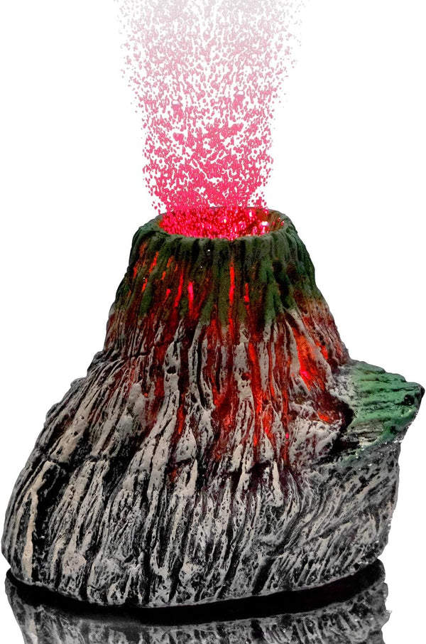 Uniclife Aquarium Volcano Ornament Kit, Realistic Resin Decoration with Air Stone Bubbler & Red LED Light