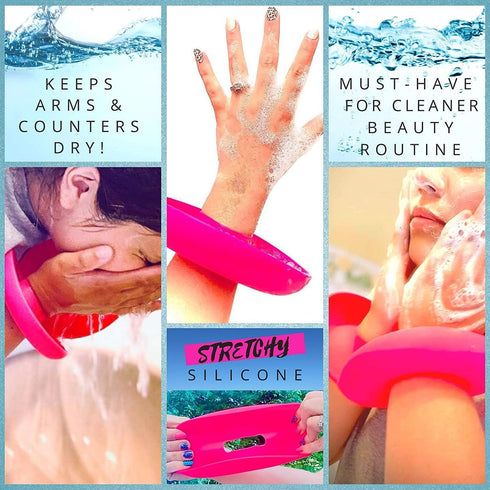 BaR-K Patented Drip Catcher Cuffs - Face Wash Wristbands for Spa, Stops Soap & Water from Running Down Arms, Pink Set