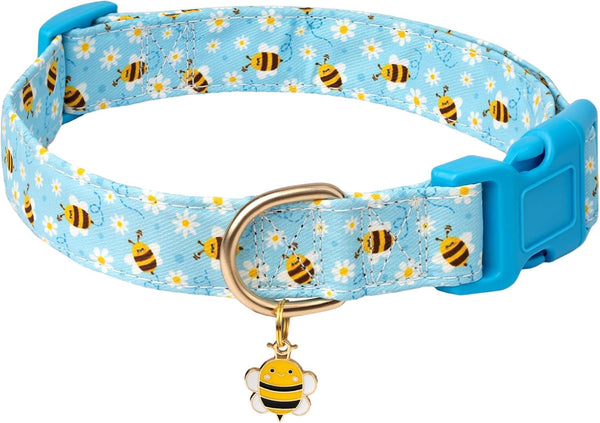 Adjustable Dog Collars with Buckle for Cute Girl Boy Dogs, Soft Fancy Pet Collar with Bee Design for Small Medium Large