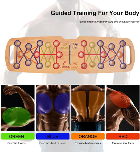 Wooden Portable Push Up Board, Foldable Fitness Strength Training Pushup Stand with Solid Bar Grips for Men and Women