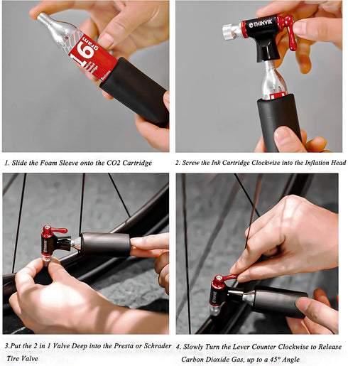 Thinvik CO2 Bike Tire Inflator Pump, Compatible with Presta & Schrader Valve, Portable Bicycle Tools for Road and