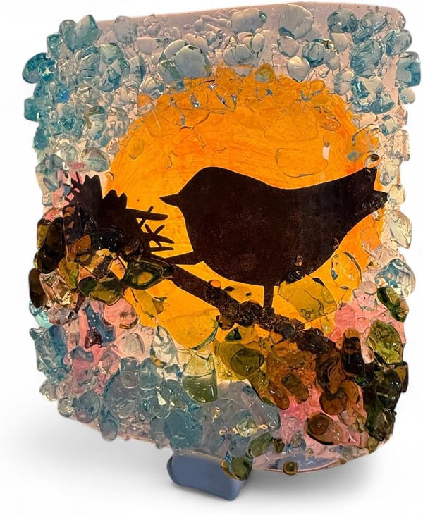Reborn Glass Mama Bird Nest Cherry Tree Motherhood Recycled Glass Art Night Light Nightlight