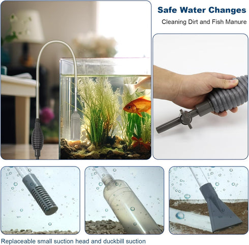Essential Fish Tank Cleaning Tools, 8.5' Vacuum, Gravel Vacuum, and Siphon Pump for Spotless Aquarium