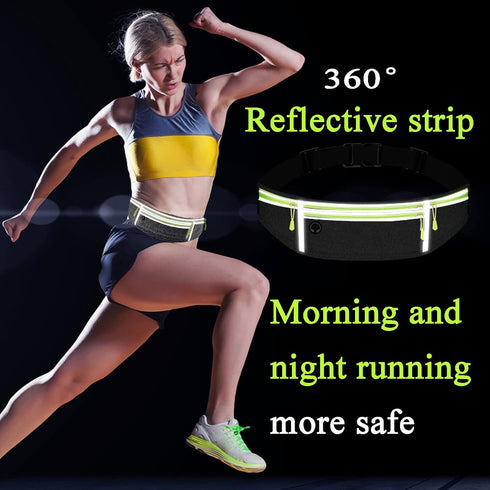 Waist Pack Sport Running Belt with Adjustable Strap - Grey, 4 Pockets for Running, Hiking, Travel