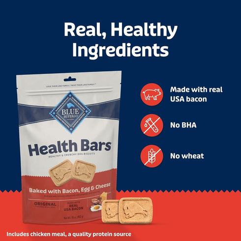 16-oz Blue Buffalo Health Bars Crunchy Dog Biscuits, Oven-Baked with Natural Ingredients, Bacon, Egg & Cheese, Bag