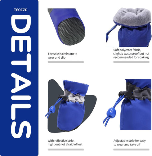 Dog Shoes Dog Boots & Paw Protector, Anti-Slip Sole Winter Dog Booties with Reflective Straps, 4PCS Blue for Small