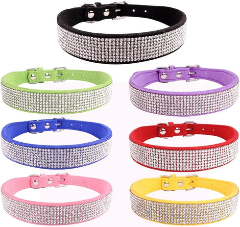 Dogs Kingdom Soft Velvet Collar - Bling Rhinestone Studded Adjustable Safety Necklace for Dogs, Dark Blue