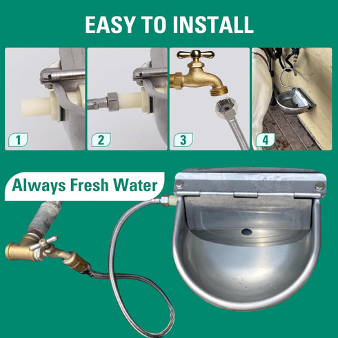 Abustle pig 304 39 inch 3/4''), Stainless Steel Automatic Livestock Waterer with Float Valve and Water Hose(one end