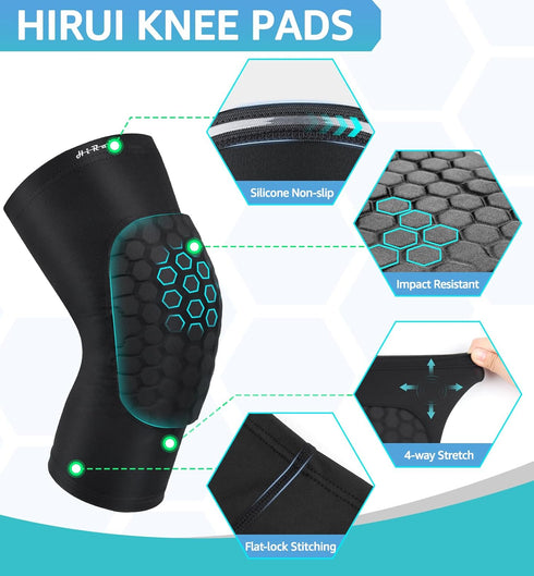 HiRui Knee Pads for Kids, Youth & Adults - Basketball Baseball Knee Brace Compression Sleeve (Black, 2XL)