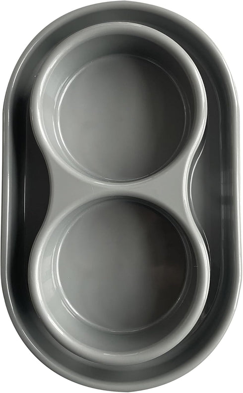PetLike Ants Away Double Dog Water and Food Bowls, 6 cups/48oz Feeder Bowls for Medium and Large Dogs (Grey).