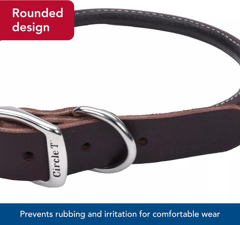 Coastal Pet Circle T Latigo Leather Round Dog Collar, 5/8" x 16", Handcrafted for Sensitive Skin Dogs
