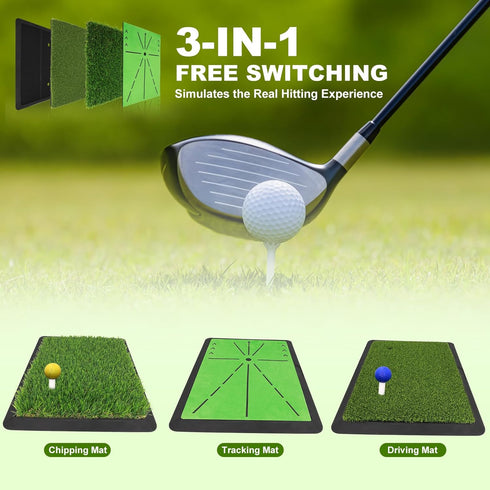 10mm Foldable Golf Hitting Mat with EVA Base, Premium Dual-Turf Golf Practice Mat for Indoor/Outdoor Training