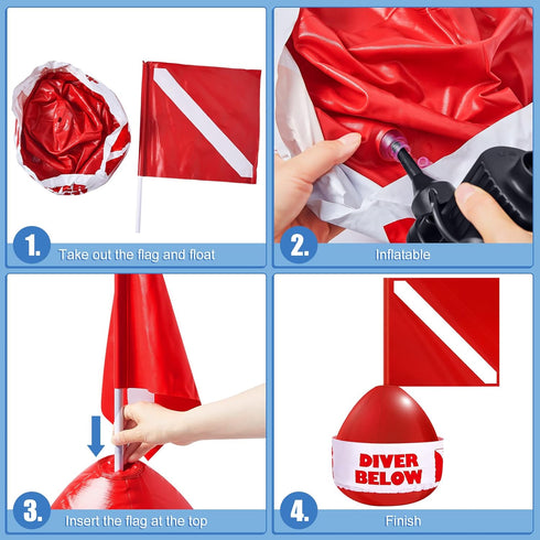 Oudain 2 Pcs Diver Below Floater with Inflatable Dive Flag, High Visibility Diving Safety Gear