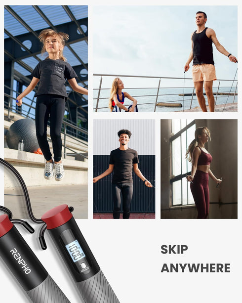 RENPHO Cordless Weighted Jump Rope with Counter, Smart Skipping Rope for Fitness, Crossfit, Gym, Home Workout