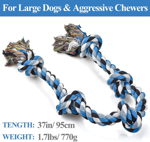 Dog Toys for Aggressive Chewers, Tough Rope Chew Toys for Large Medium Dogs, 3 Feet 5 Knots Cotton Rope