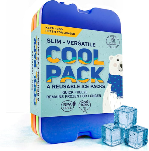 Healthy Packers Slim Reusable Ice Packs, Long-Lasting for Lunch Bags and Cooler Bags, Set of 4
