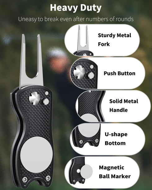 GreenHaven 2-6 Pack Golf Divot Repair Tool - Foldable Metal Tool with Magnetic Putt Alignment Marker