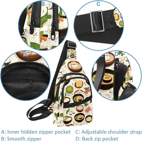 PAFEFO (2) Backpack Daypacks shrimp tofu ginger bok choy Sling Crossbody Bag Convertible, Small Diaper Bag Hiking