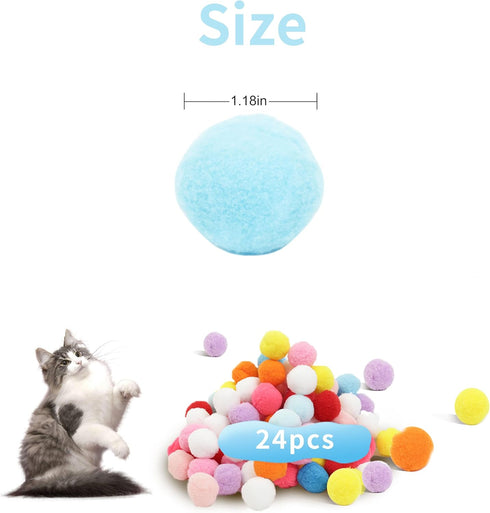 DODHEG 24 Pcs Colorful Pet Balls, Soft Plush Balls, Cat's Favorite Toy Ball, Interactive Cat Toy.