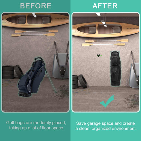 Wall Mounted Golf Bag Hook, 2 Bags Storage Racks for Garage Organization, Space Saving Hanging Organizer