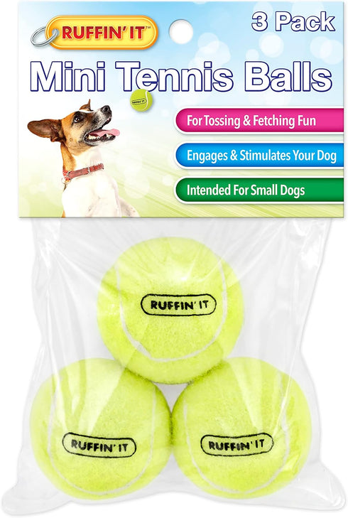 Ruffin' It Small Tennis Balls, 3 Pack Dog Toy for Park, Home, or Beach