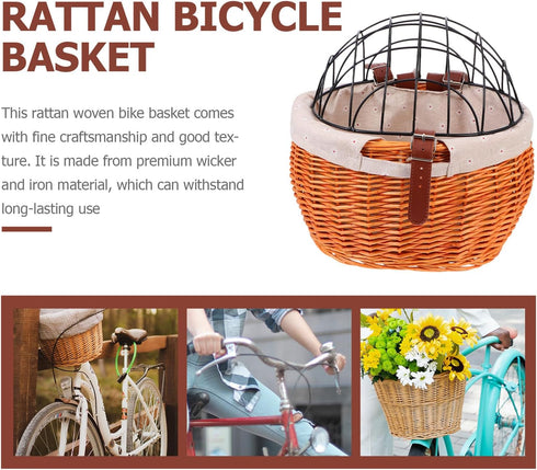 Toyvian Wicker Bike Basket Front Carrier Capacity Pet Basket for Cats Dogs Handwoven Storage Practical Bicycle