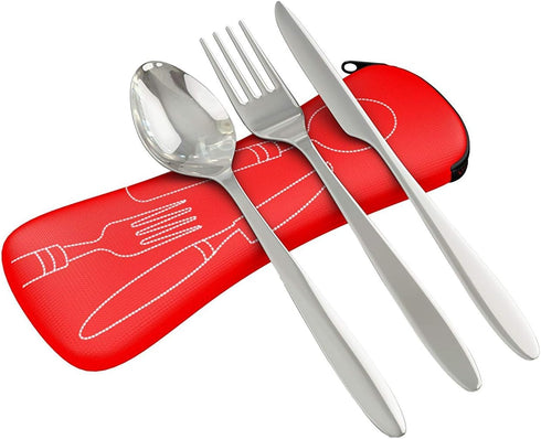 Reusable Travel Utensils Set with Case, Fork, Spoon, Knife, Optional Reusable Straws for Office, Travel, Camping