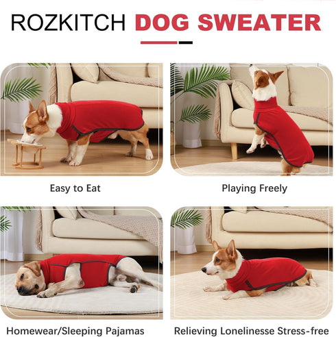 ROZKITCH Dog Winter Coat, Soft Pullover Pajamas, Windproof Cold Weather Jacket for Small Medium Large Dogs (Bright Red,