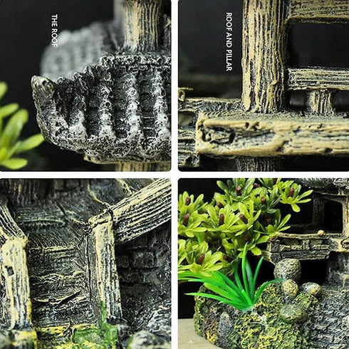 Classical Lifelike Chinese Landscape Resin Aquarium Castle Decorations, Fish Tank Ornaments (Building)