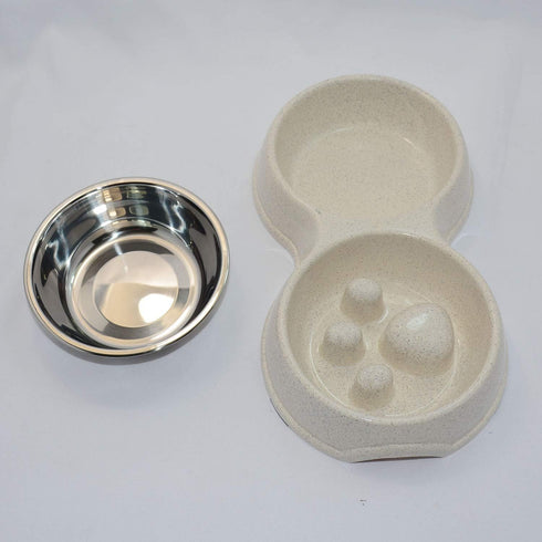 Dog Slow Eating & Drinking Bowl, Stainless Steel Interactive Slow Feed Bowl for French Bulldog, White.