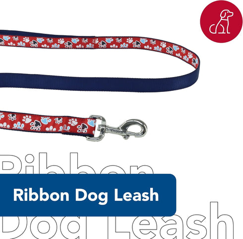 Coastal Pet Ribbon Dog Leash - Contemporary Stylish Look - Durable Fade-Resistant Nylon Material - Perfect for Dogs Red with Paws, 1" x 06'