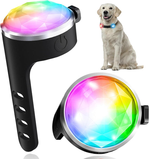 2 Pack Rechargeable Dog Collar Light, 2024 Best 7 Color Changing Light for Night Walking, Camping, Bike.