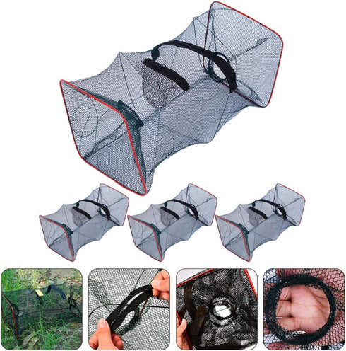 4pcs WOONEKY Portable Lobster and Crab Fishing Trap Nets Collapsible Shrimp Cast Net Mesh for Outdoor Bait Casting