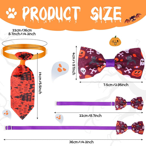 120 Pieces Halloween Pets Dog Bow Tie, Adjustable Dog Ties Collar for Dogs Cats, Pumpkin Grooming Accessories