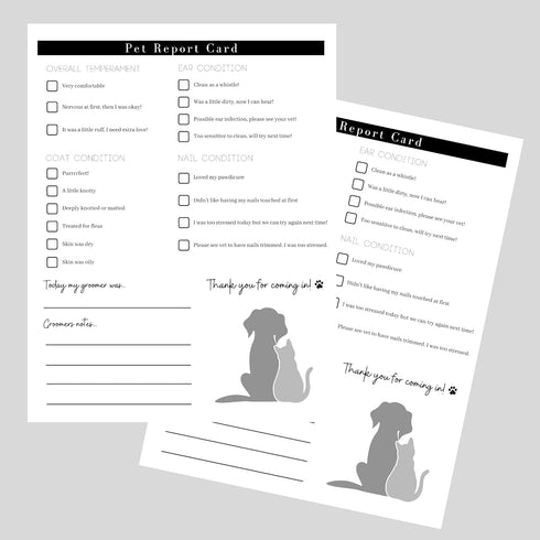 Pet Grooming Intake Forms, Consent & Release, Matted Coat Clip-Off Agreement, Pet Report Card | 50 pk, 8.5x11”