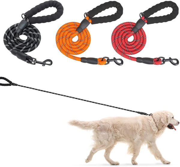 BEAUTYZOO Heavy Duty Rope Dog Leash 3 Pack, 6FT Nylon with Reflective Thread, Soft Padded Handle for Large Medium Dogs
