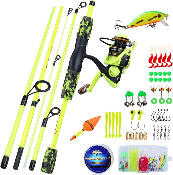 Spinning Fishing Rod, 5-Piece Portable Fishing Pole and Reel Combo for Boys, Girls, and Adults
