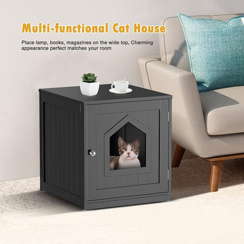 Cat Litter Box Enclosure Hidden Kitty Litter Box Furniture Indoor Cat Box Cabinet House Side Table Nightstand Washroom