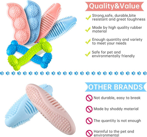 Skylety 6 Pieces Puppy Teething Chew Rings Toys - Rubber Bone-shaped Puppy Teething Toy for 2-8 Months