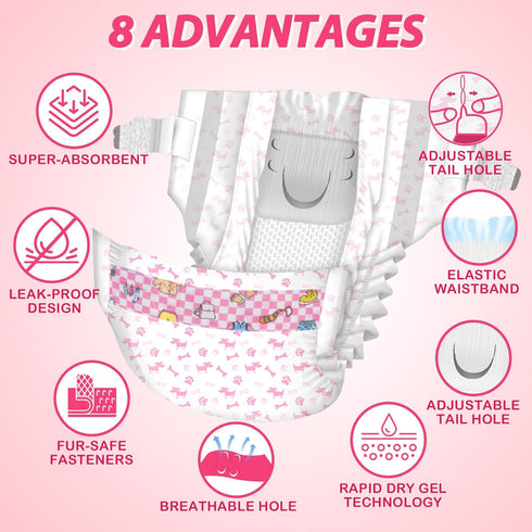 Dono Disposable Pet Diapers for Female Dogs, Super Absorbent Soft Heating Pee Liners, 16 Pcs
