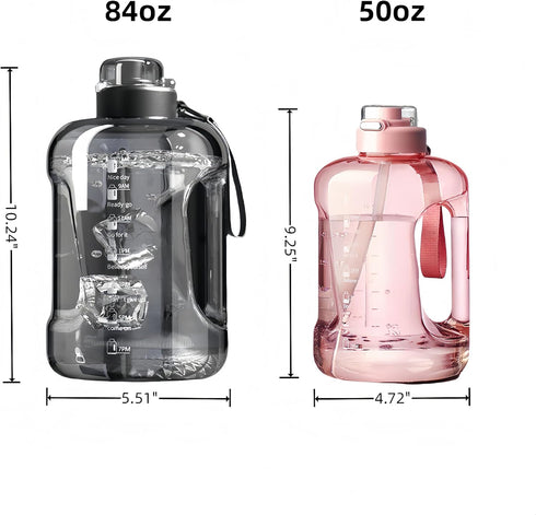 HOORMED 50oz 84oz 2-in-1 (50oz, & Motivational Water Bottle - Time-Marked, Leak Proof & BPA free. Lid with Straw