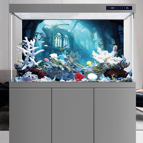 AWERT 30x18 inches Polyester Undersea Aquarium Background - Ruins and Aquatic Plants Decor
